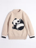 Kids Cashmere Sweater Panda Design Cashmere Pullover Ribbed Cuffs Grey 90