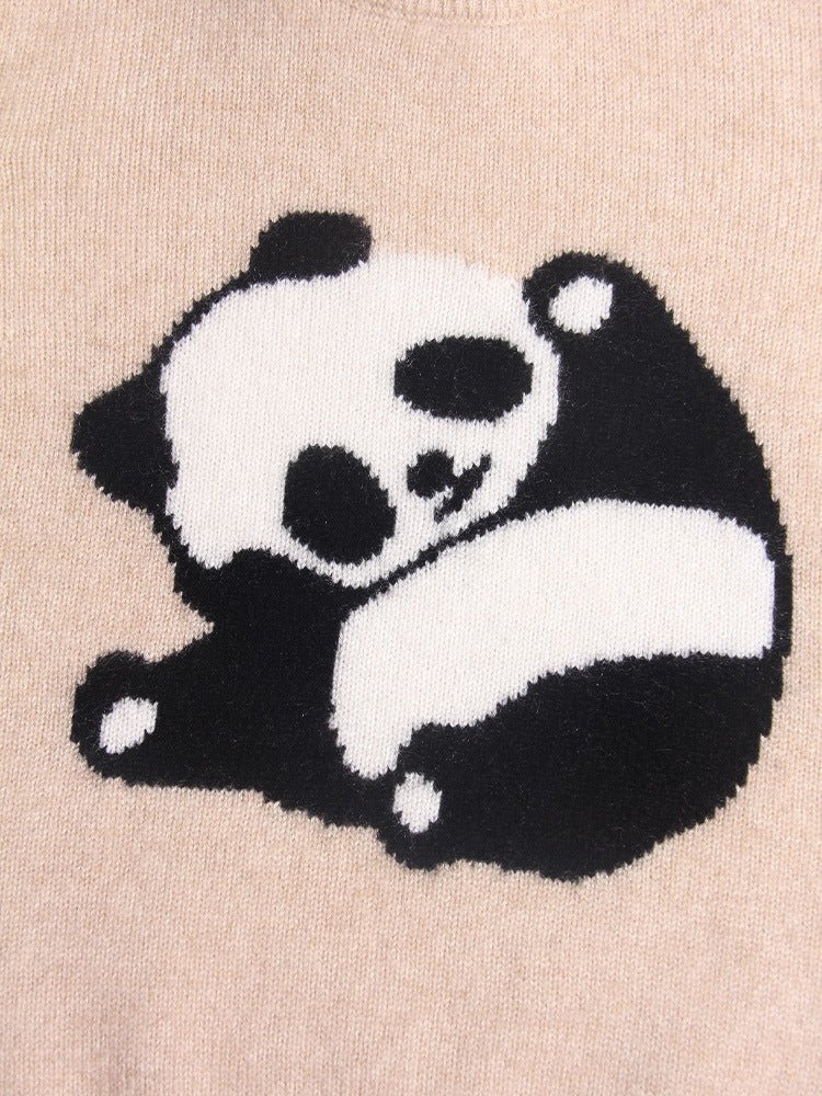 Kids Cashmere Sweater Panda Design Cashmere Pullover Ribbed Cuffs Grey 90