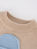 Kids Cashmere Sweater Penguin Design Crew Neck Cashmere Knit Pullover Beige 80