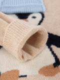 Kids Cashmere Sweater Penguin Design Crew Neck Cashmere Knit Pullover Beige 80