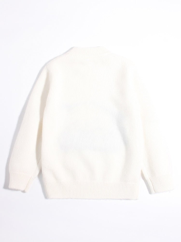 Kids Cashmere Sweater Puppy Driving Cartoon Design Cashmere Pullover Ivory 90