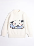Kids Cashmere Sweater Puppy Driving Cartoon Design Cashmere Pullover Ivory 90