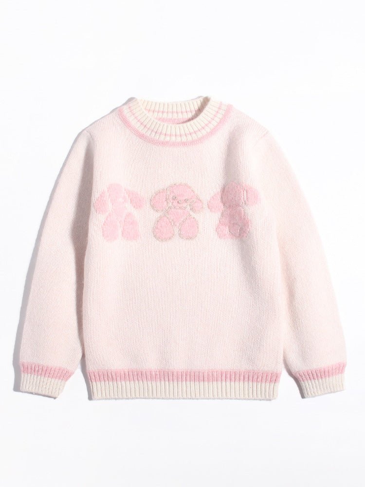 Kids Cashmere Sweater Puppy Knit Design Girls Cashmere Sweater Pullover Pink 90