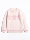 Kids Cashmere Sweater Puppy Knit Design Girls Cashmere Sweater Pullover Pink 90