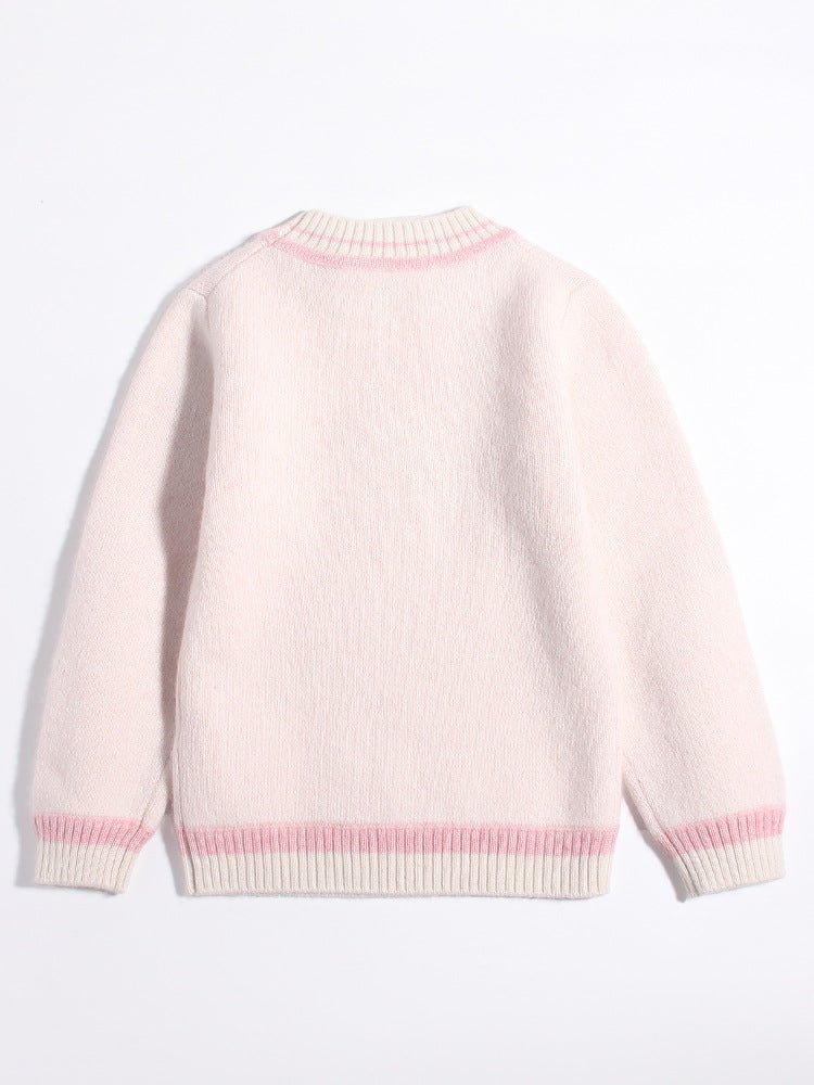 Kids Cashmere Sweater Puppy Knit Design Girls Cashmere Sweater Pullover Pink 90