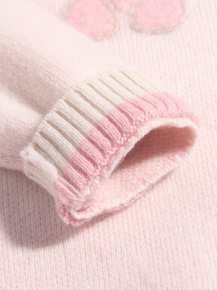 Kids Cashmere Sweater Puppy Knit Design Girls Cashmere Sweater Pullover Pink 90