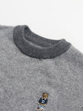 Kids Cashmere Sweater Striped Sleeve Bear Embroidery Cashmere Pullover Grey 90