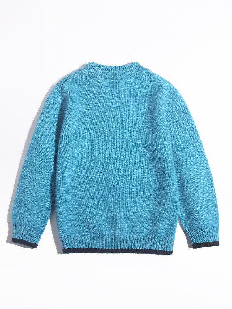 Kids Cashmere Sweater U Patch Stripe Detail 100% Cashmere Pullover Blue 80