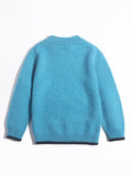 Kids Cashmere Sweater U Patch Stripe Detail 100% Cashmere Pullover Blue 80