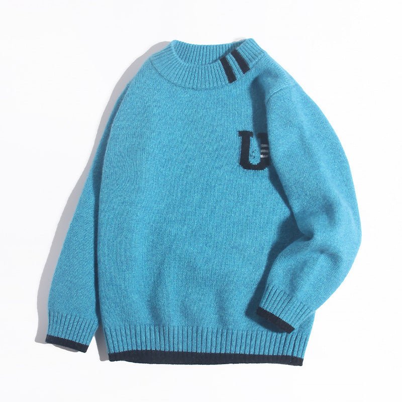 Kids Cashmere Sweater U Patch Stripe Detail 100% Cashmere Pullover Blue 80