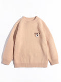 Kids Cashmere Sweater with Bear Patch 100% Cashmere Pullover Beige 90