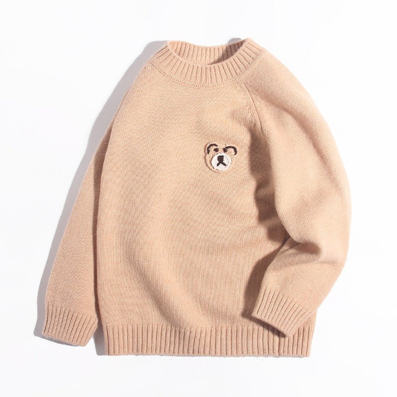 Kids Cashmere Sweater with Bear Patch 100% Cashmere Pullover Beige 90