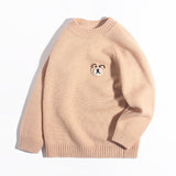 Kids Cashmere Sweater with Bear Patch 100% Cashmere Pullover Beige 90