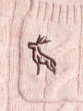 Kids Chunky Cable Knit Cashmere Sweater with Pocket Deer Embroidery Cashmere Pullover Beige 80