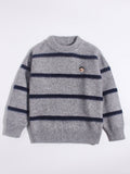 Kids Crew Neck Cashmere Sweater Stripes Cartoon Patch Cashmere Pullover Grey 90