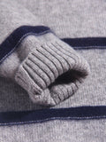 Kids Crew Neck Cashmere Sweater Stripes Cartoon Patch Cashmere Pullover Grey 90
