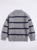 Kids Crew Neck Cashmere Sweater Stripes Cartoon Patch Cashmere Pullover Grey 90