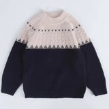 Kids Crew Neck Pure Cashmere Sweater Nordic Knit Yoke Cashmere Pullover Black 90