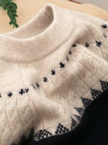 Kids Crew Neck Pure Cashmere Sweater Nordic Knit Yoke Cashmere Pullover Black 90