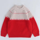 Kids Crew Neck Pure Cashmere Sweater Nordic Knit Yoke Cashmere Pullover Red 90