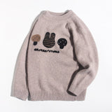 Kids Long Sleeve Cashmere Sweater Bunny and Mushroom Cashmere Pullover Brown 90