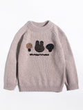 Kids Long Sleeve Cashmere Sweater Bunny and Mushroom Cashmere Pullover Brown 90