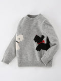 Kids Long Sleeve Cashmere Sweater Cashmere Knit Pullover Dog Pattern Grey 90