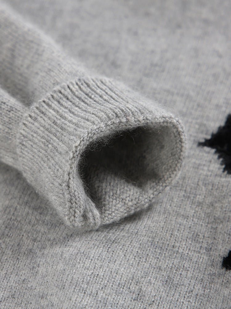 Kids Long Sleeve Cashmere Sweater Cashmere Knit Pullover Dog Pattern Grey 90
