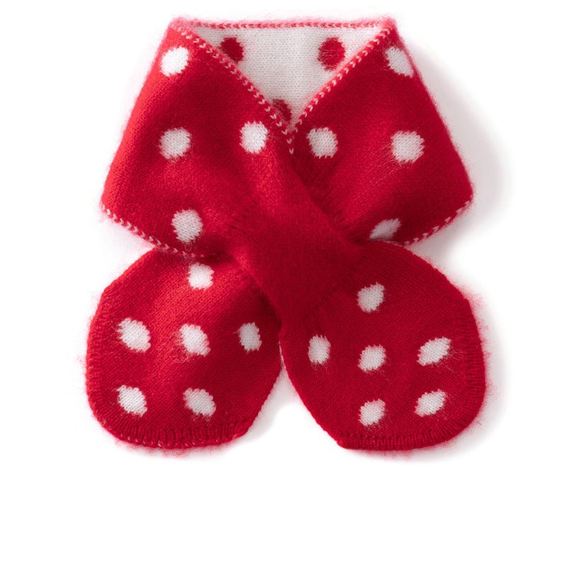 Kids Playful Polka Dot Cashmere Neck Warmer Bow Knot Cashmere Scarf Pure Cashmere Wrap
