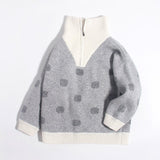 Kids Polka Dot Cashmere Sweater Contrast Zip Collar Cashmere Pullover Grey 90