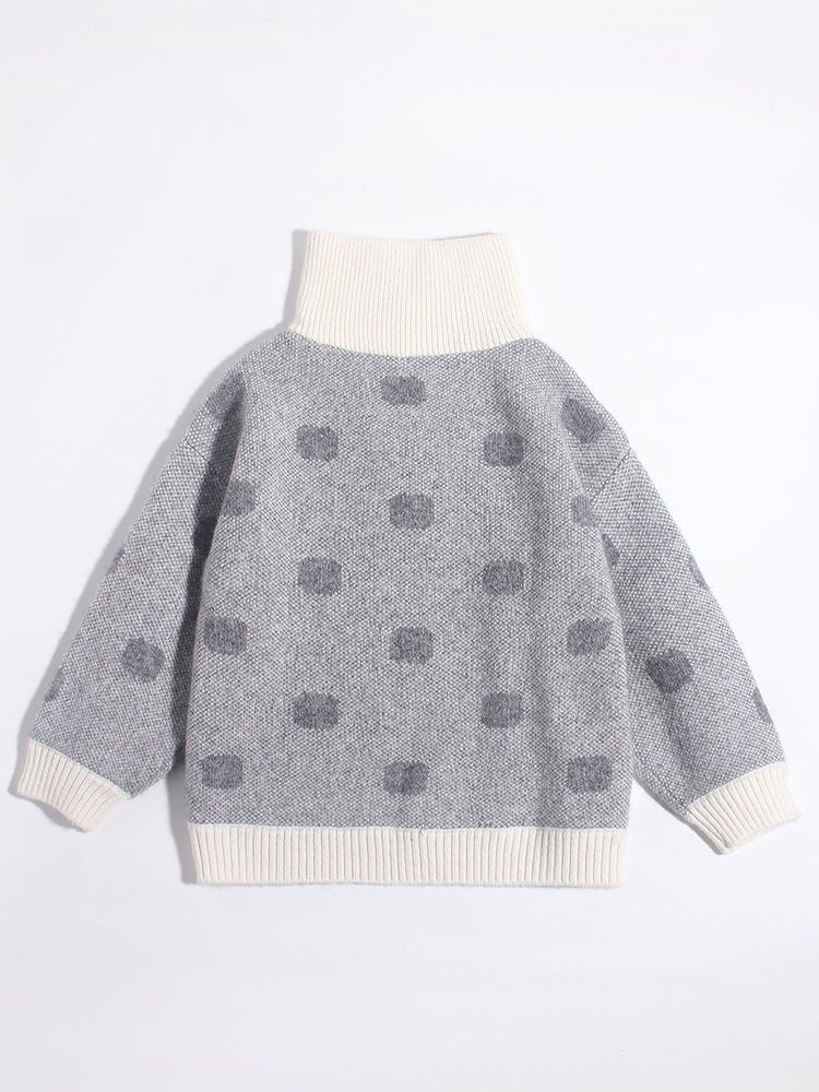 Kids Polka Dot Cashmere Sweater Contrast Zip Collar Cashmere Pullover Grey 90
