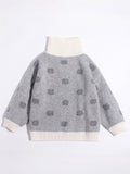 Kids Polka Dot Cashmere Sweater Contrast Zip Collar Cashmere Pullover Grey 90
