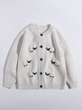 Kids Pure Cashmere Cardigan 3D Sheep Embroidery Cashmere Sweater Grey 80