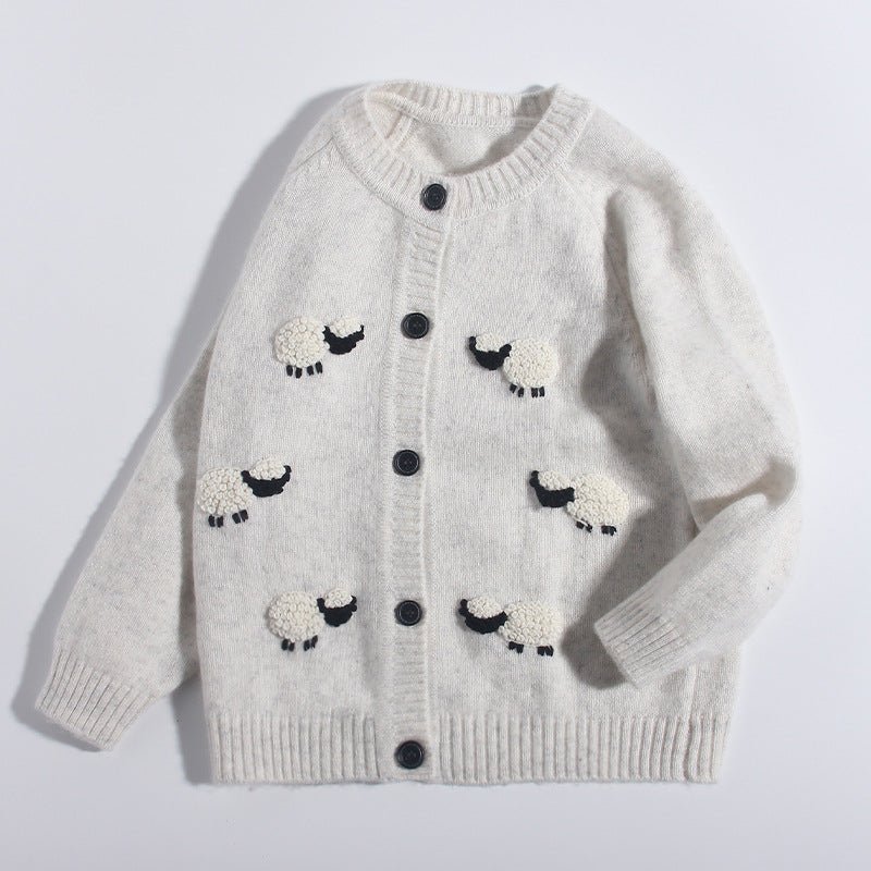 Kids Pure Cashmere Cardigan 3D Sheep Embroidery Cashmere Sweater Grey 80