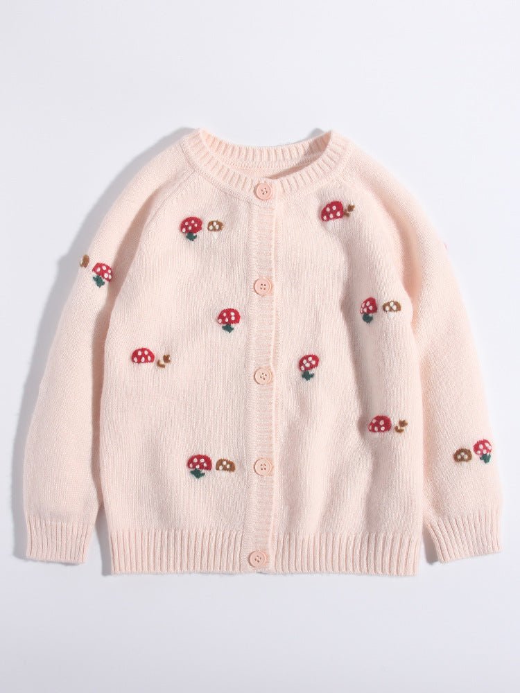 Kids Pure Cashmere Cardigan Playful Mushroom Knit Cashmere Sweater Pink 90
