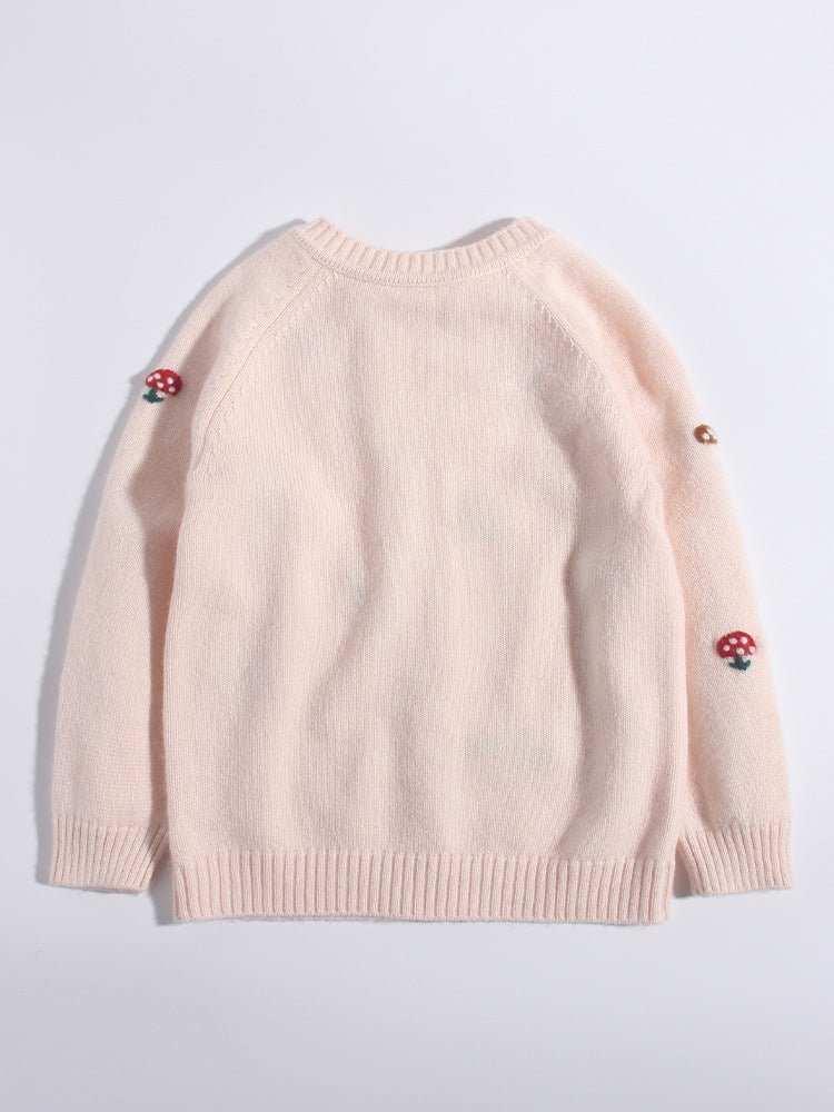Kids Pure Cashmere Cardigan Playful Mushroom Knit Cashmere Sweater Pink 90
