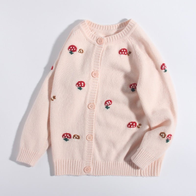 Kids Pure Cashmere Cardigan Playful Mushroom Knit Cashmere Sweater Pink 90