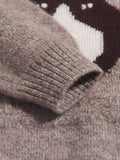 Kids Pure Cashmere Sweater Husky Dog Face Design Cashmere Pullover Taupe 90