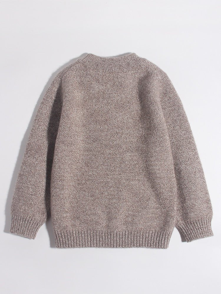 Kids Pure Cashmere Sweater Husky Dog Face Design Cashmere Pullover Taupe 90