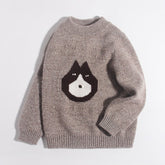 Kids Pure Cashmere Sweater Husky Dog Face Design Cashmere Pullover