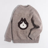 Kids Pure Cashmere Sweater Husky Dog Face Design Cashmere Pullover Taupe 90