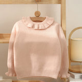 Kids Pure Cashmere Sweater Ruffled Neck and Cuffs Cashmere Pullover Pink 90
