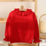 Kids Pure Cashmere Sweater Ruffled Neck and Cuffs Cashmere Pullover Red 90