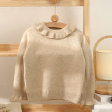 Kids Pure Cashmere Sweater Ruffled Neck and Cuffs Cashmere Pullover Camel 90