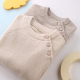 Kids Pure Cashmere Sweater Side Button Crew Neck Cashmere Pullover Beige 80
