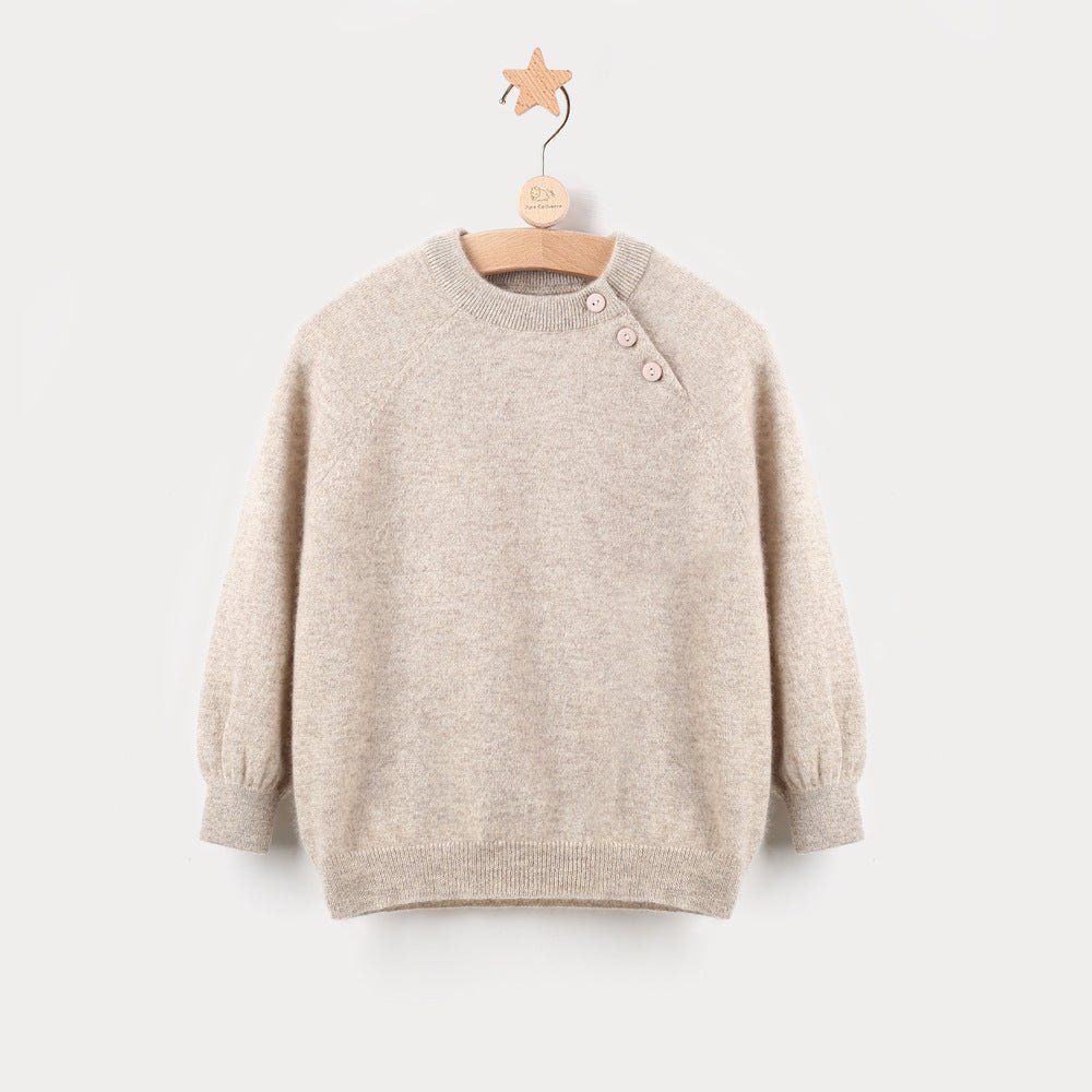 Kids Pure Cashmere Sweater Side Button Crew Neck Cashmere Pullover Camel 80