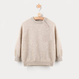 Kids Pure Cashmere Sweater Side Button Crew Neck Cashmere Pullover Camel 80