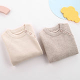Kids Pure Cashmere Sweater Side Button Crew Neck Cashmere Pullover Beige 80