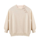 Kids Pure Cashmere Sweater Side Button Crew Neck Cashmere Pullover Beige 80