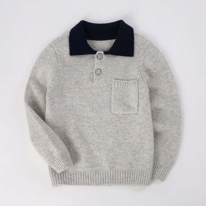 Kids Pure Cashmere Sweater with Pocket Polo Neck Cashmere Pullover Grey 90